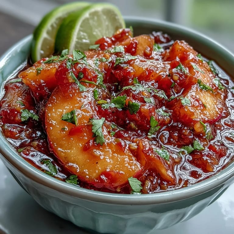 Bright Peach Jalapeño Salsa, a refreshing garnish for succulent grilled fish.