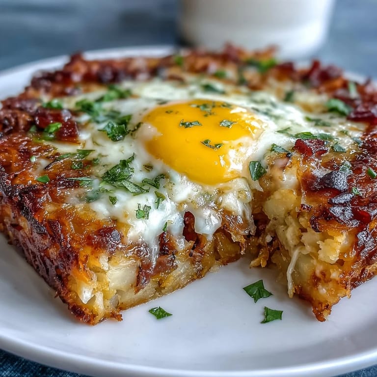 Hearty Father's Day Breakfast: Loaded Hash Brown Skillet with fluffy eggs and savory bacon.