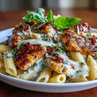 Creamy Marry Me Chicken Pasta dish overflowing with sun-dried tomatoes and tender chicken.